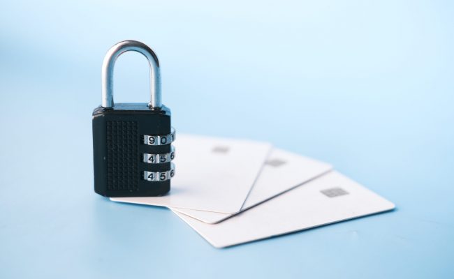 padlock on credit card, Internet data privacy information security concept.